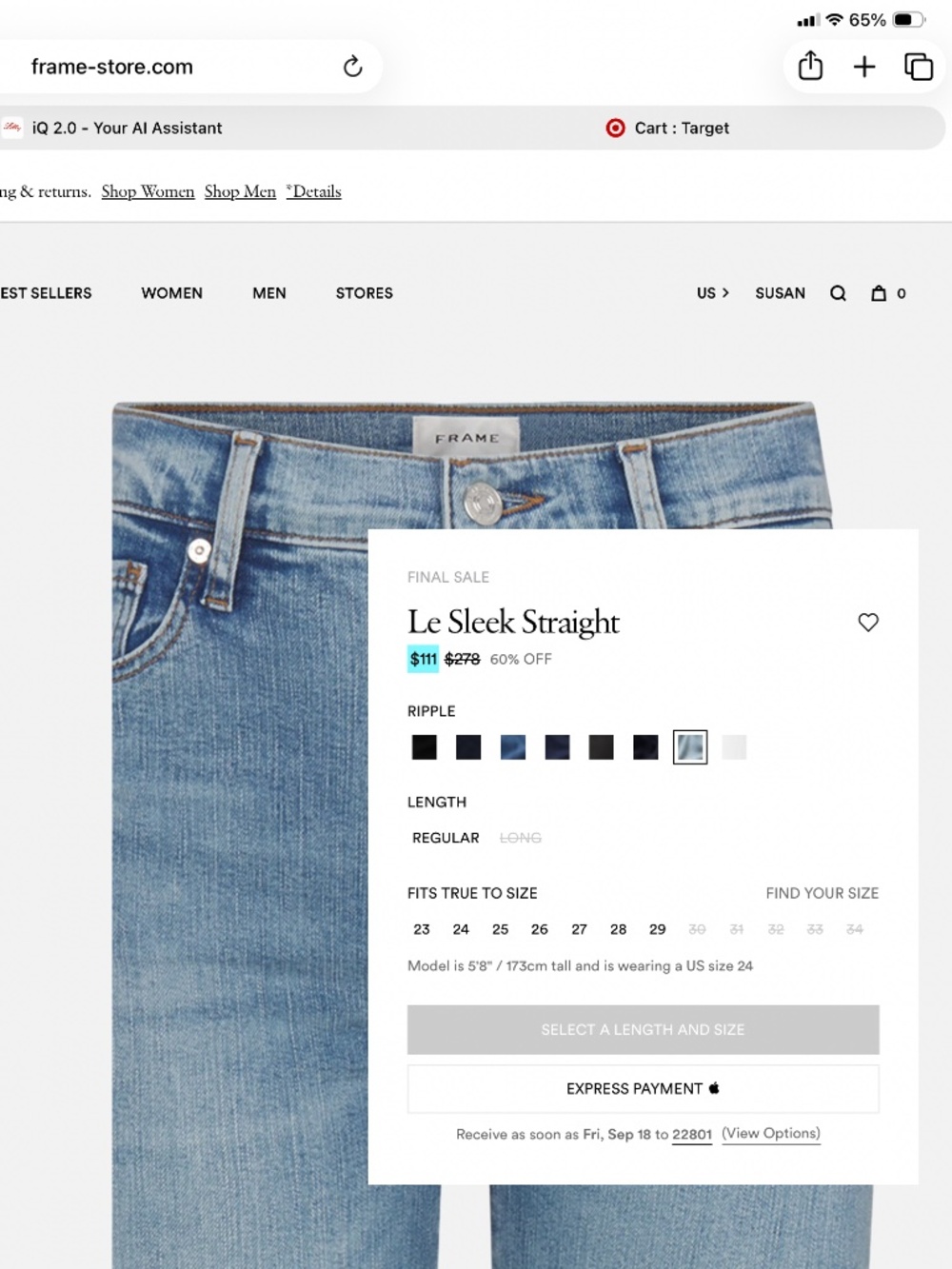 NWT Frame Le Sleek Straight size 27
